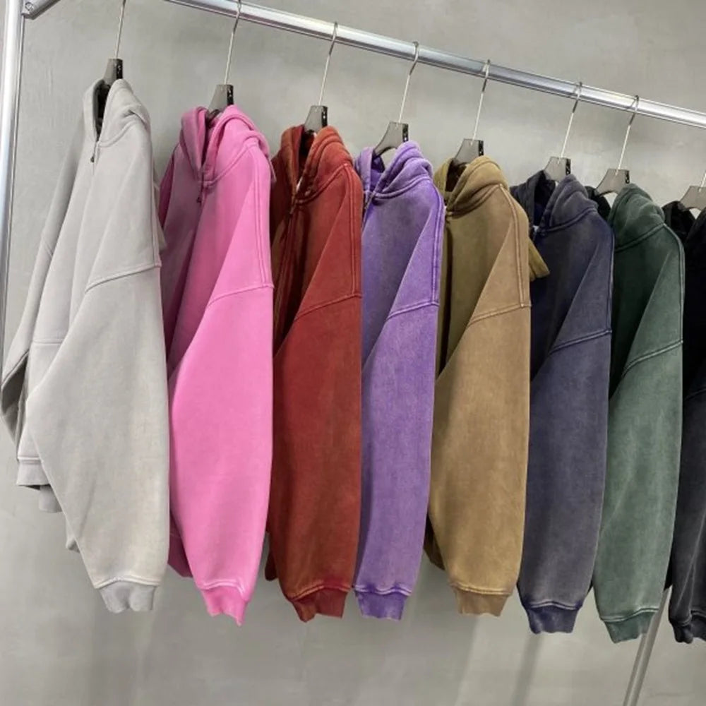 MAQVOB High Quality Luxury Apparel Street Wear Wholesale Euro US Size Spring Autum Full Up Zipper Washed Batik Dye Hoodie