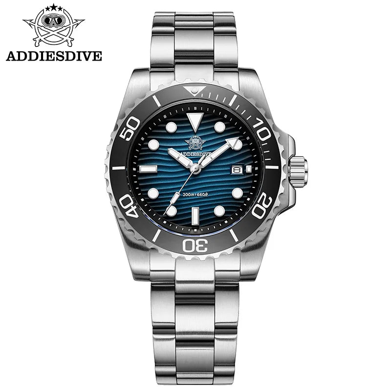 ADDIESDIVE New Men's Quartz Watch 316L Stainless Steel BGW9 Luminous 100m Waterproof Diving Wristwatch 41mm Outdoor Sports Watch
