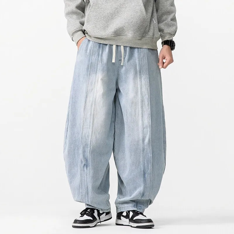 2025 Spring Vintage Harem Pants Men Hip Hop Denim Pants Mens Solid Color Straight Streetwear Wide Leg Pants Men Jeans Trousers