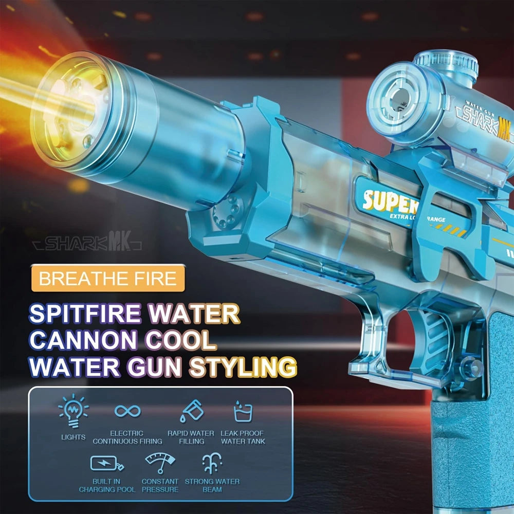 Electric Water Gun for Adult Kid Children WaterGun with LED Light Squirt Water Blaster Summer Outdoor Pool Party Boy Girl Toy