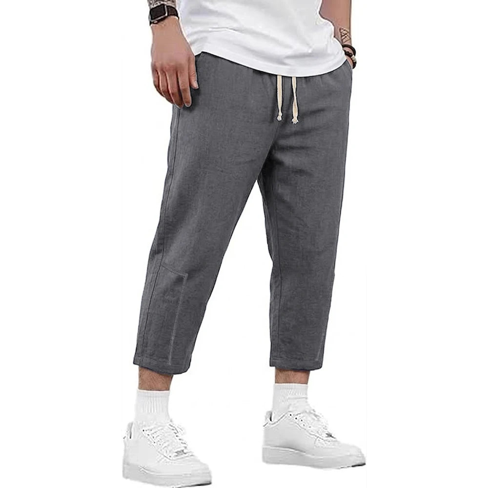 Mens Summer Cotton and Linen Blend Shorts Casual Solid Color Drawstring Design Breathable Loose Fit Streetwear Bottoms for Men
