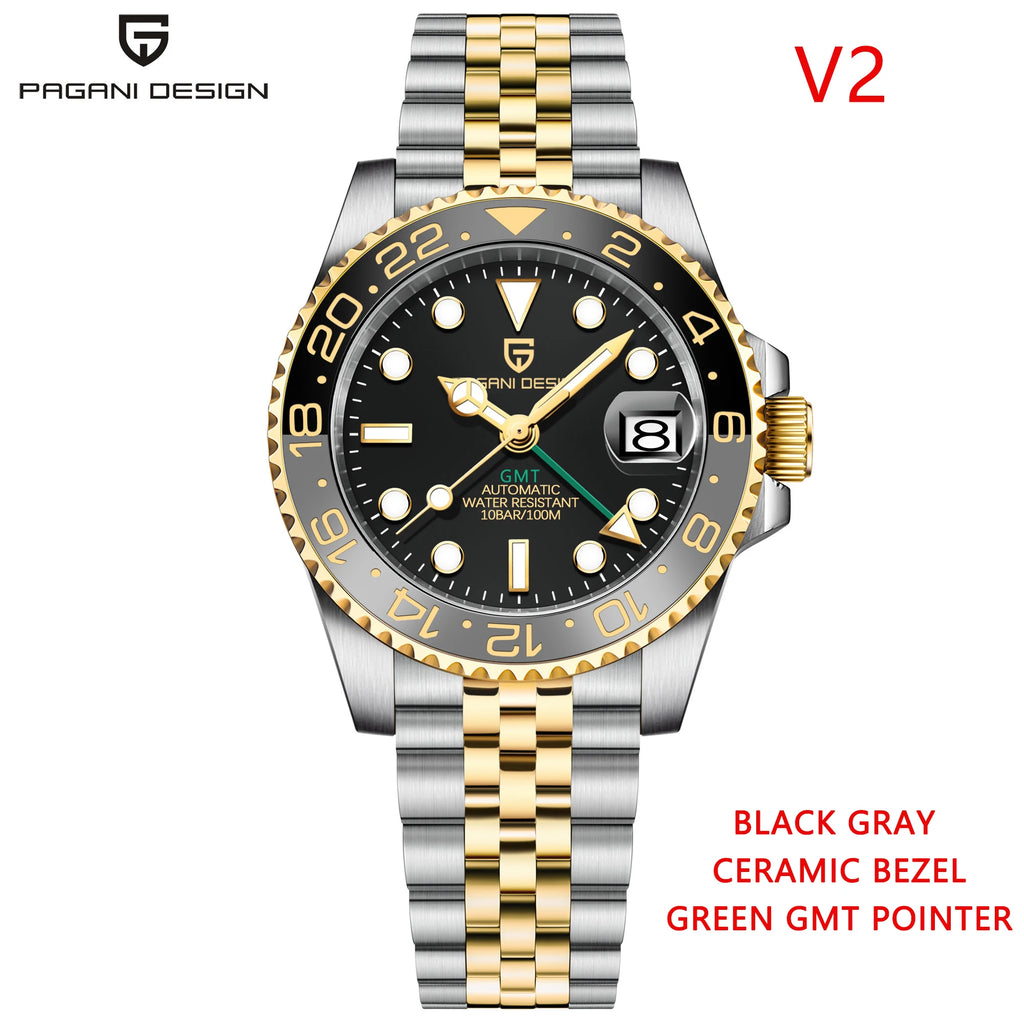 PAGANI DESIGN Top Brand Men Mechanical Wristwatches Luxurys Ceramic Bezel GMT Watches Automatic 100m Waterproof Watch for Men