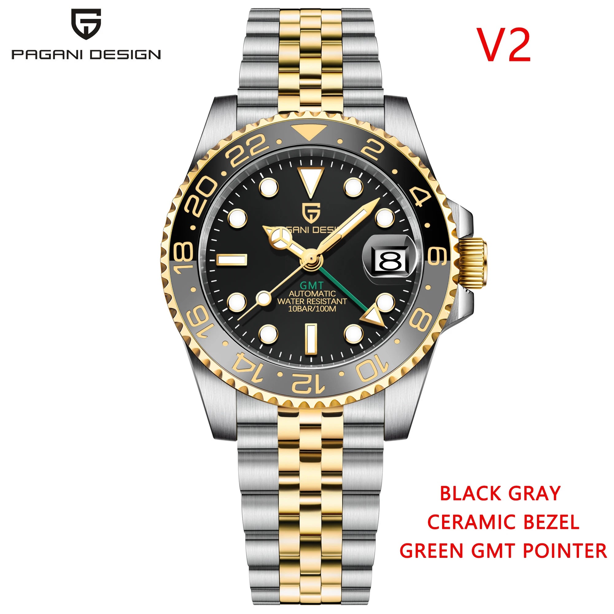 PAGANI DESIGN Top Brand Men Mechanical Wristwatches Luxurys Ceramic Bezel GMT Watches Automatic 100m Waterproof Watch for Men