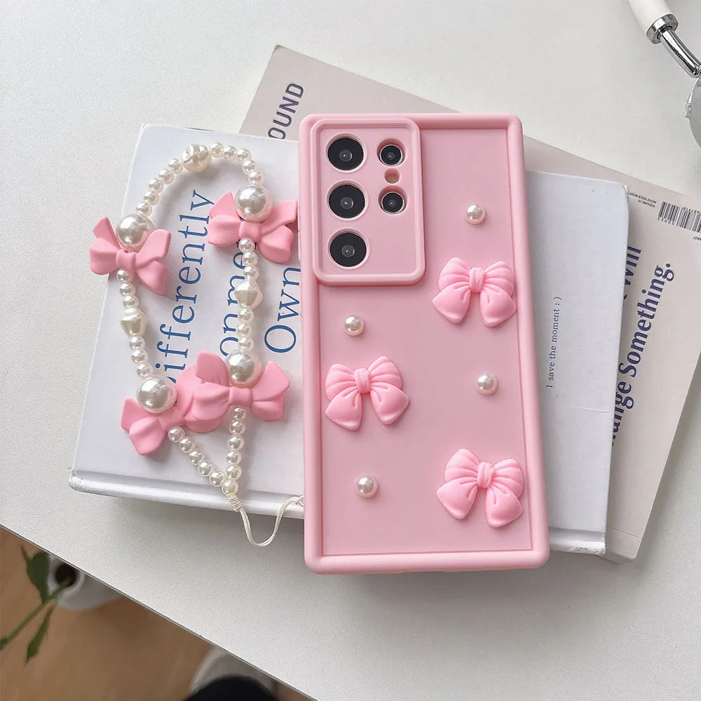 3D Bowknot Pearl Silicone Phone Case For Huawei Nova Y91 Y90 Y61 Y71 Y72 Y70 Y9A Y7A Y6S Y8S Y9S Y6P Y8P P Smart Z 2021 Cover
