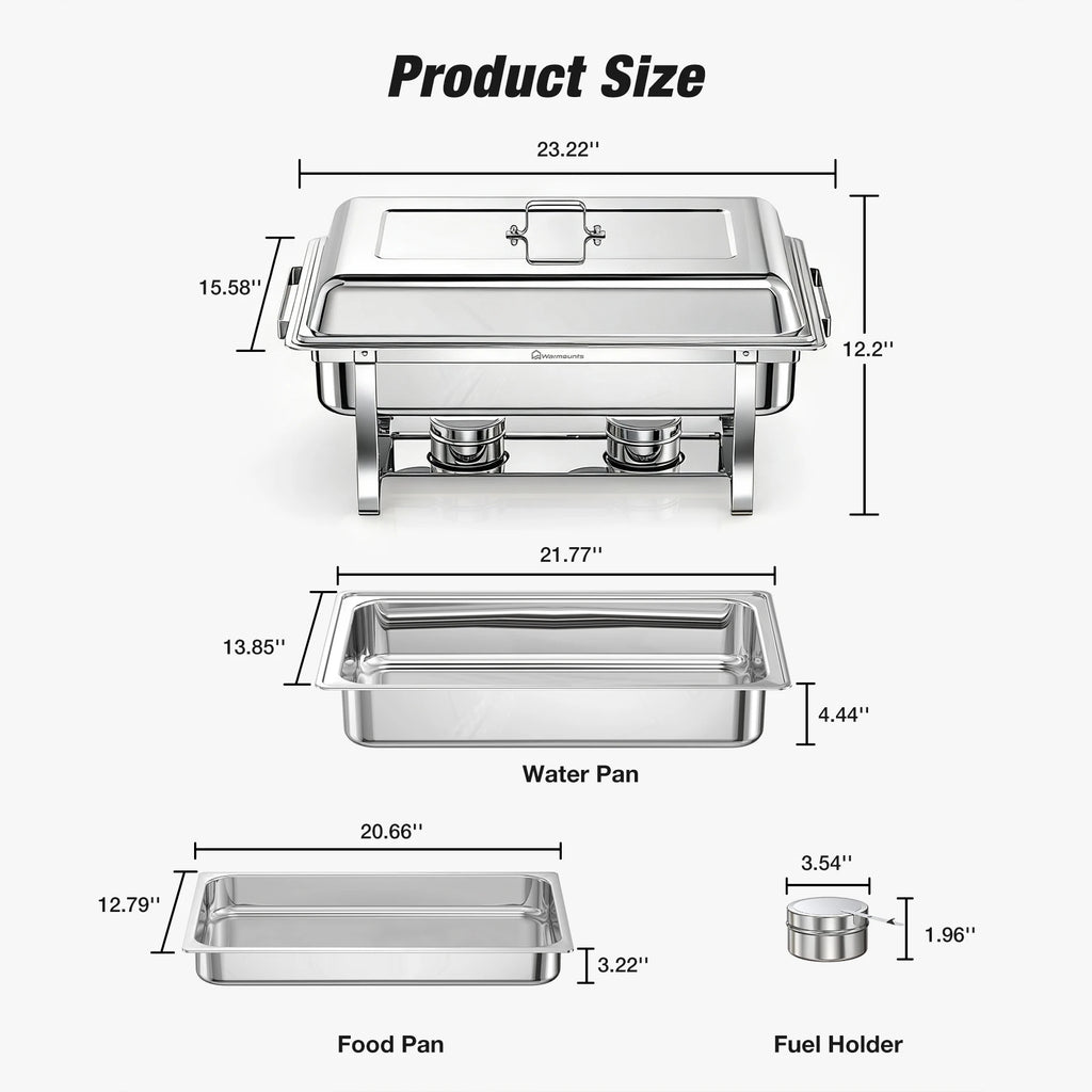 4PCS 10L Stainless Steel Square Chafing Dishes for Buffet Chafing Dish Set for Home Parties, Christmas Buffet Warmer Set