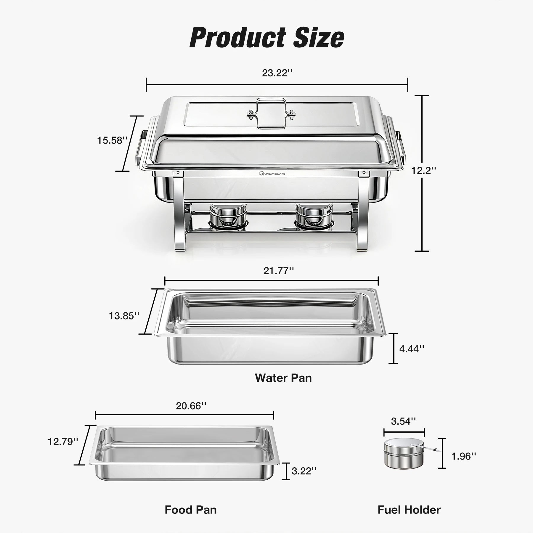 4PCS 10L Stainless Steel Square Chafing Dishes for Buffet Chafing Dish Set for Home Parties, Christmas Buffet Warmer Set
