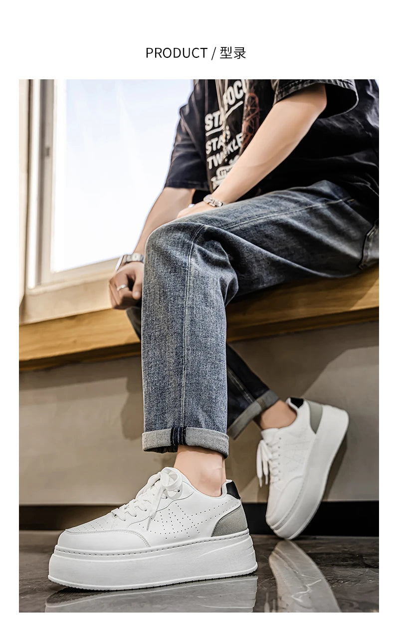 Spring Men's Shoes, New Breathable White Sneakers, Versatile Thick-soled Height-increasing Sports Shoes, and Casual Sneakers