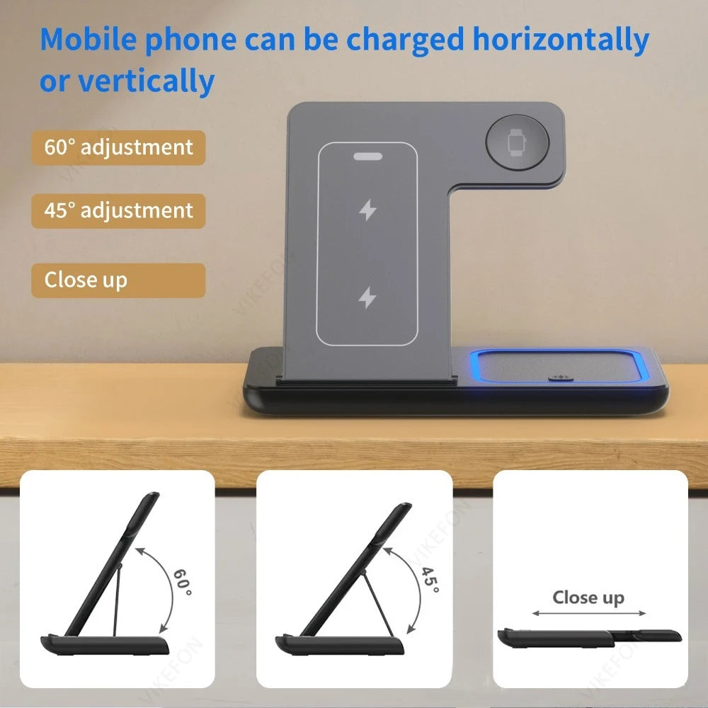 Foldable 100W Wireless Charging Station for iPhone 16 15 14 13 12 iWatch 10-2 Ultra Airpods 4 Pro 3 in 1 Fast Charger Stand Dock