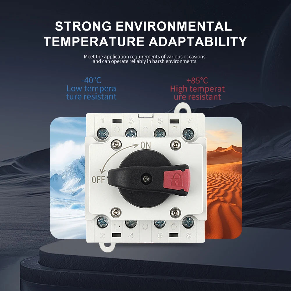 4P DIN-Rail Mount DC Isolator Rotary Switch 32A DC 1200V/1500V Rotating Handle Disconnect Switch for PV Distribution Box