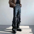 IEFB Spring Men's Leather Trousers Rivet Niche Design PU Casual Pants Solid Color Wide Leg Male Streetwear Niche Design 24X3131