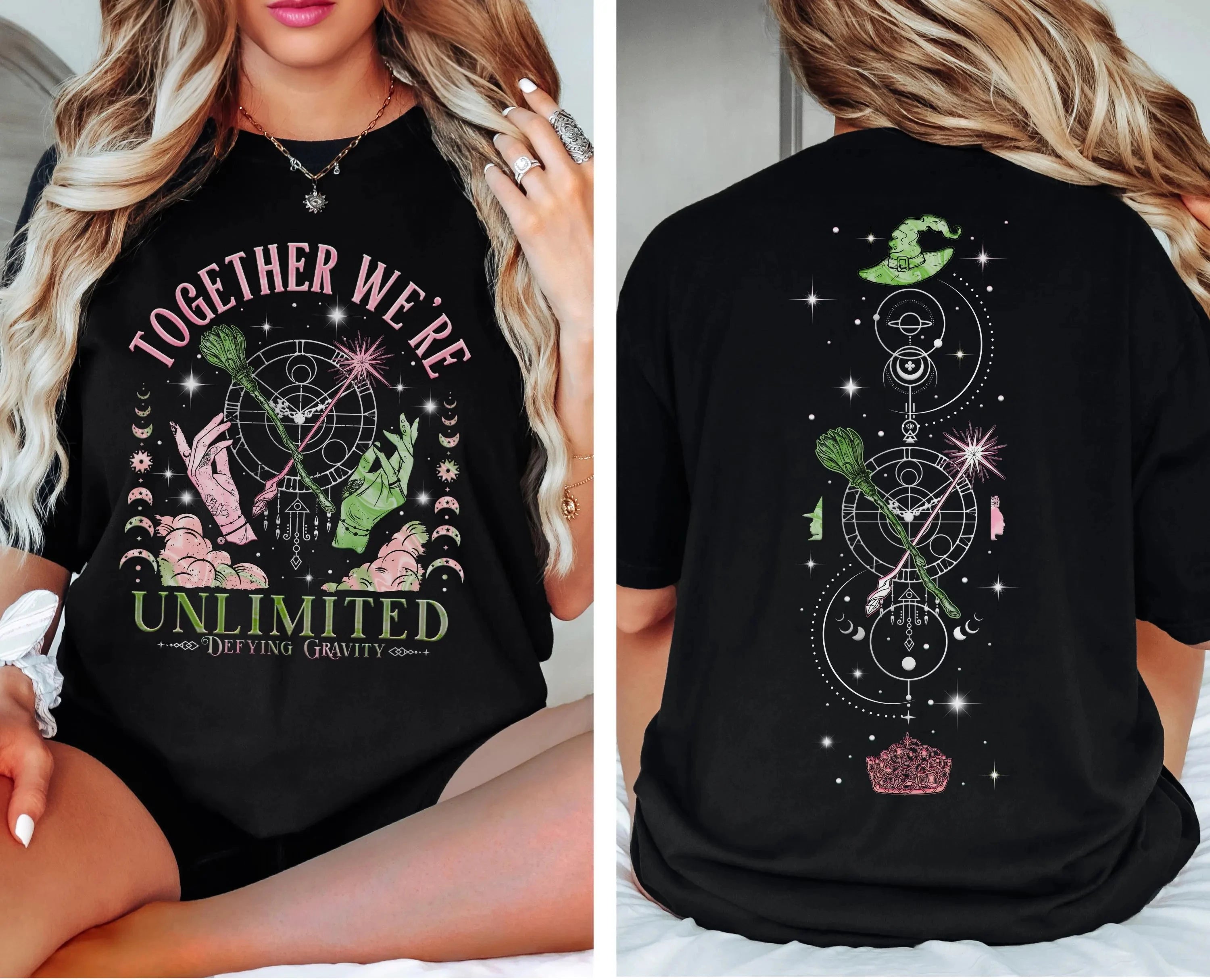Together We’re Unlimited Shirt Defy Gravity Shirt Wicked Witchcore Gift Pink Green Wicca Shirt, Wizard Movie Fan Apparel