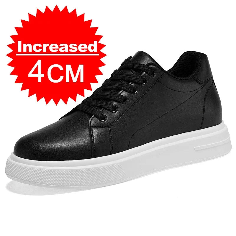 Men's Fashion Elevator Shoes premium Leather Invisible Height Increase 6/8/10CM White Sneakers Cortex Heightening Casual Shoes