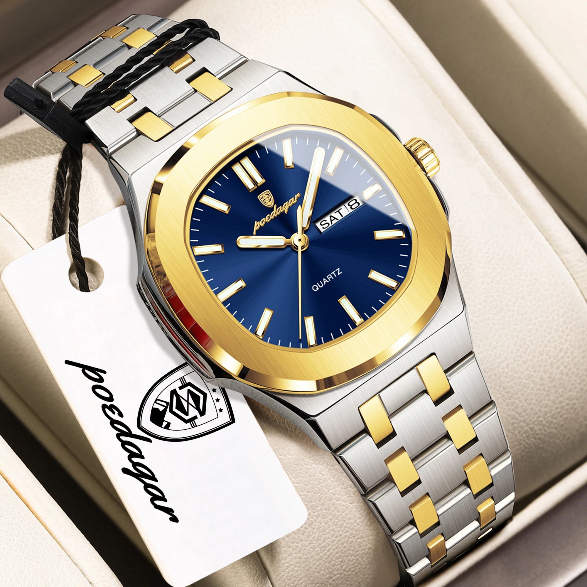 POEDAGAR Top Fashion Square Watch For Woman Luminous Waterproof Date Week Ladies Watch Stainless Steel Women's Quartz Wristwatch