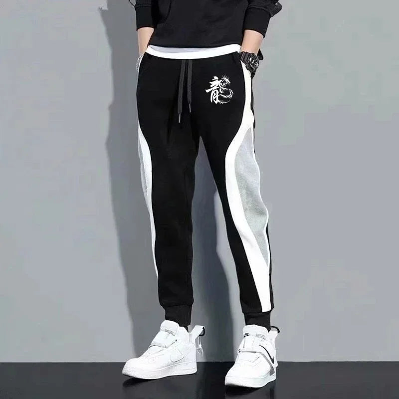 Dragon Print Casual  Pants Men 2025 New Fashion Outdoor Daily Sports Fitting Jogging Patchwork Running Training thin Sweatpants