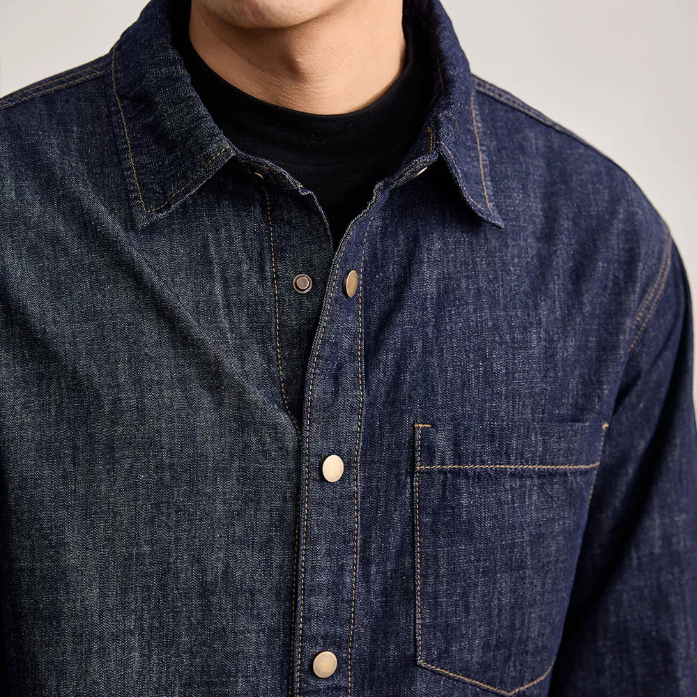 Cotton Linen Denim Shirt Men Fashion Vintage Loose Casual Long Sleeve Cargo Shirt Male Streetwear Plus Size Jeans Shirts Clothes