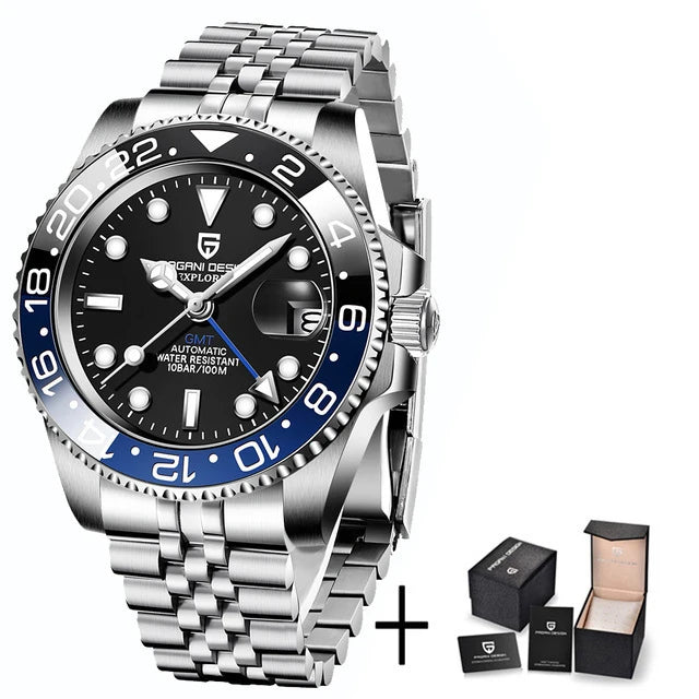 PAGANI DESIGN 2026 40MM Luxury Men GMT Automatic Machinery Watch Ceramic Bezel Jubilee Strap Sapphire Waterproof Watches for men