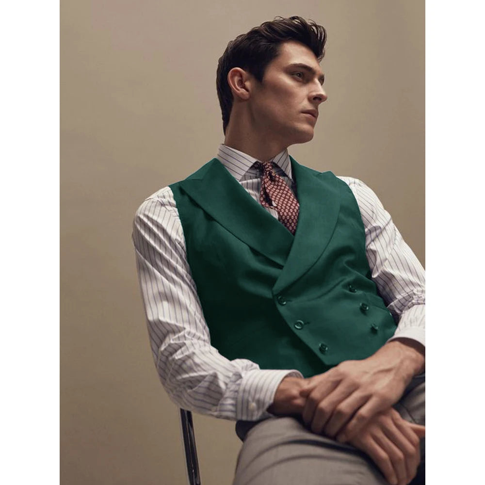 Gentleman Vest Man Dress Vests for Men Vests Double Breasted Elegant Lapel Men's Waistcoat Tuxedo Wedding Dinner Male Clothing