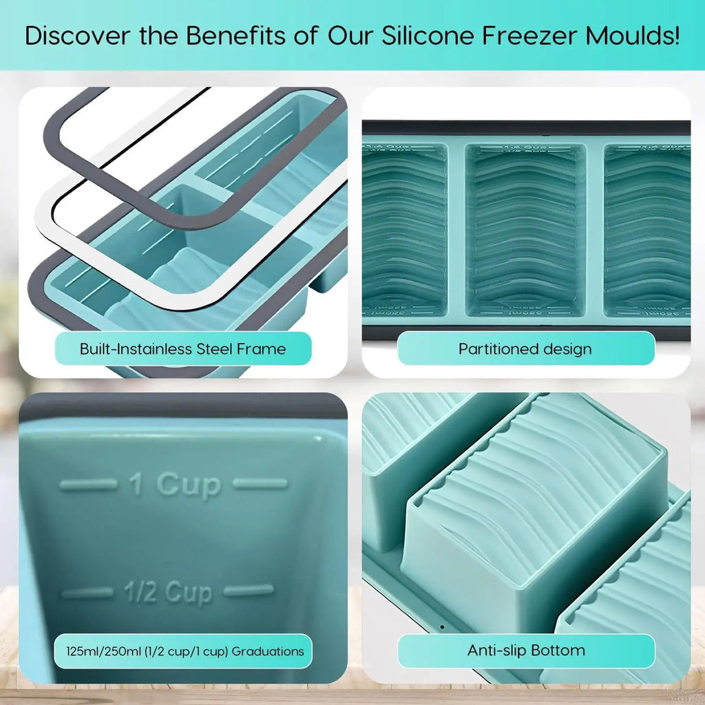 Silicone Freezer Tray Mold with Lid Storage Box Food Box Ice Cubes Tray Mold Storage Containers for Soup Broth Meal Prep