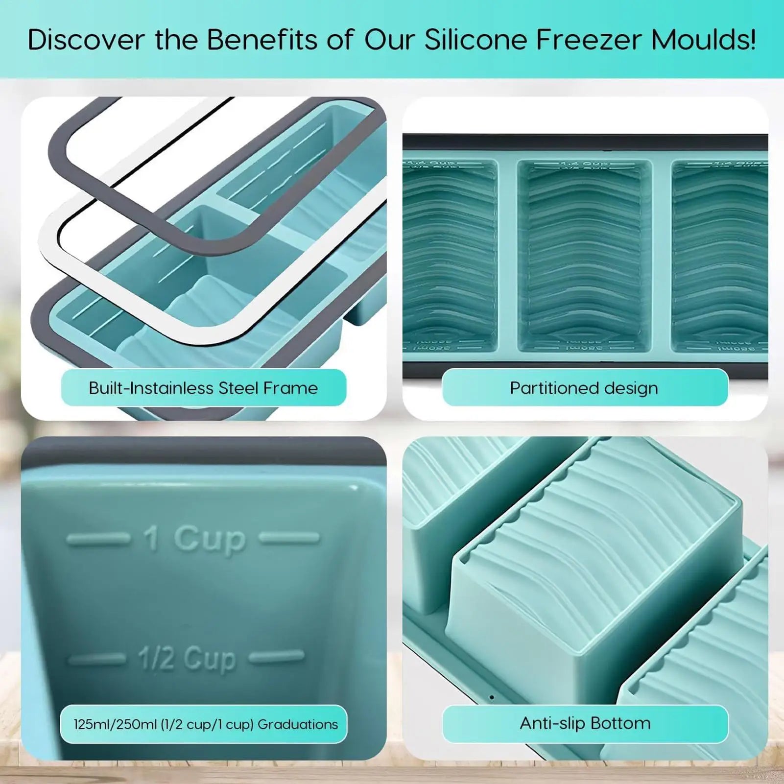 Silicone Freezer Tray Mold with Lid Storage Box Food Box Ice Cubes Tray Mold Storage Containers for Soup Broth Meal Prep