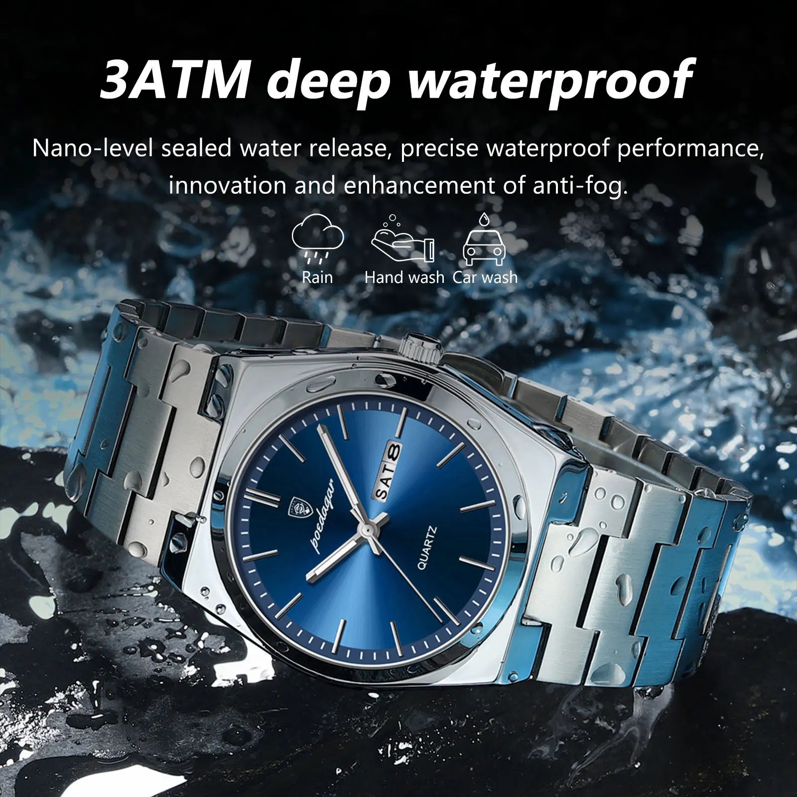 POEDAGAR Luxury Men's Watches Waterproof Luminous Date Week Simple Male Clock Stainless Steel Fashion Quartz Watch For Man Reloj