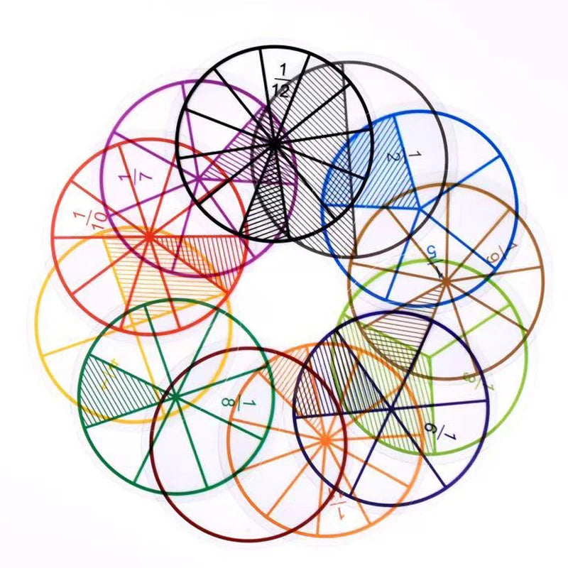 12PCS Set Transparent Fraction Circles Math Manipulatives Educational Kids Learning Classroom Supplies for Students