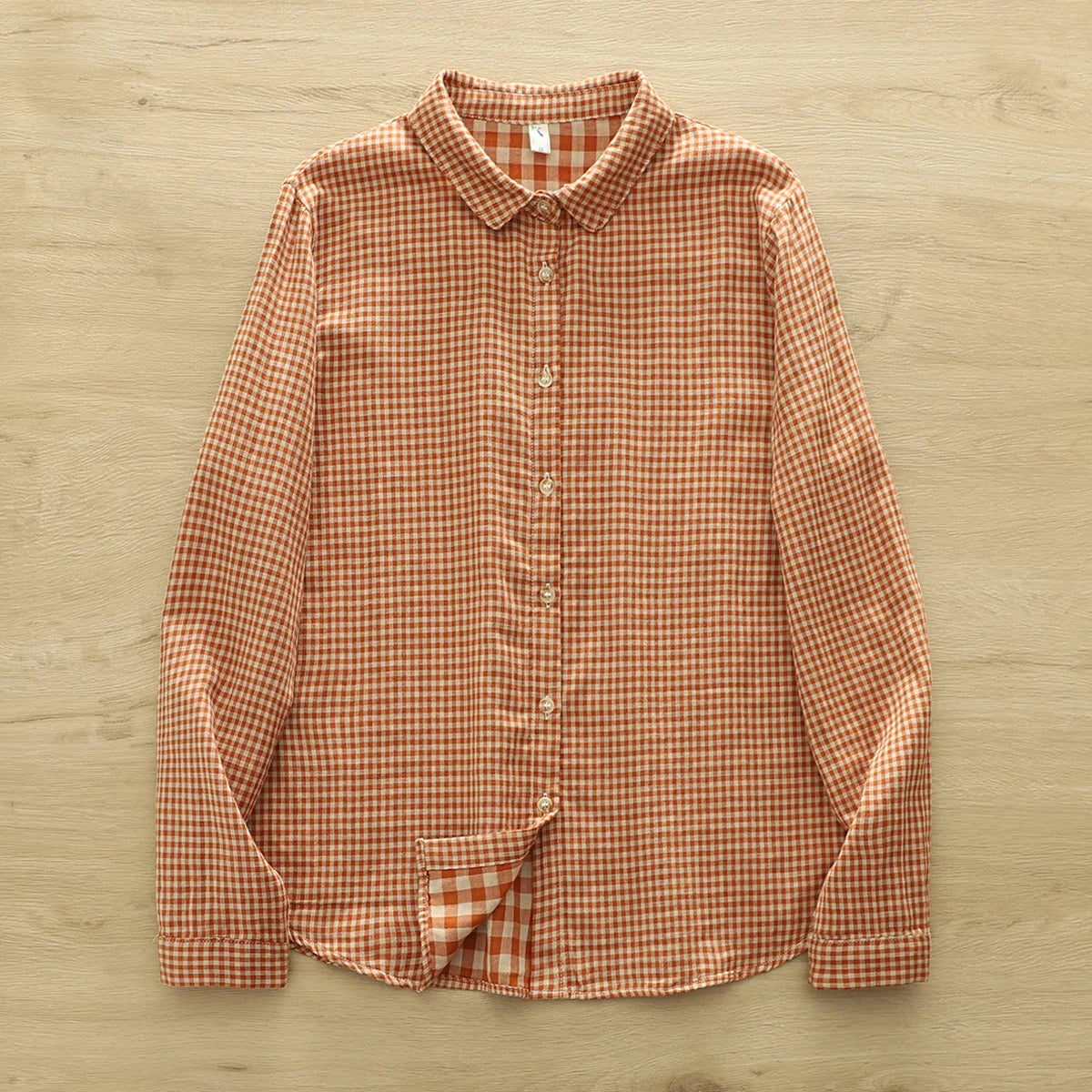 2026 Plus size women clothes mori girl spring summer fresh design pink orange blue check blouses women's plaid shirts