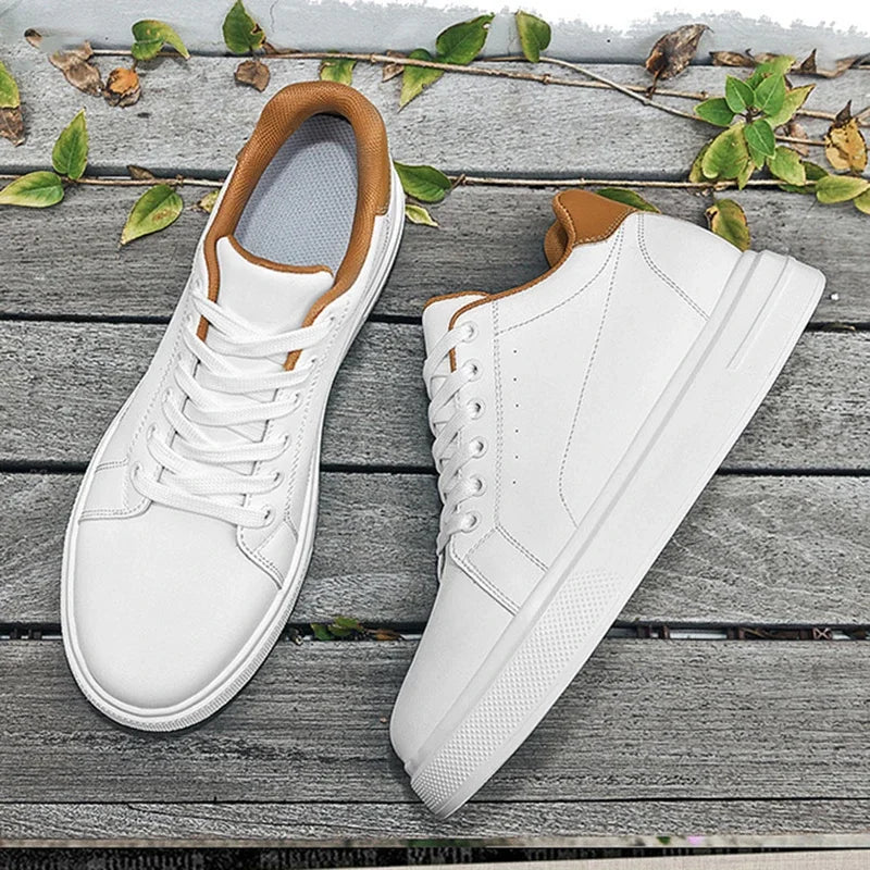 Men's Fashion Elevator Shoes premium Leather Invisible Height Increase 6/8/10CM White Sneakers Cortex Heightening Casual Shoes