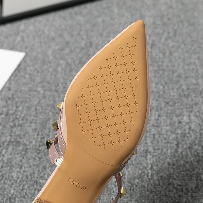 Summer high-heeled slippers for women Fashion brand designed red casual sandals with pointed rivets Large size 41-43