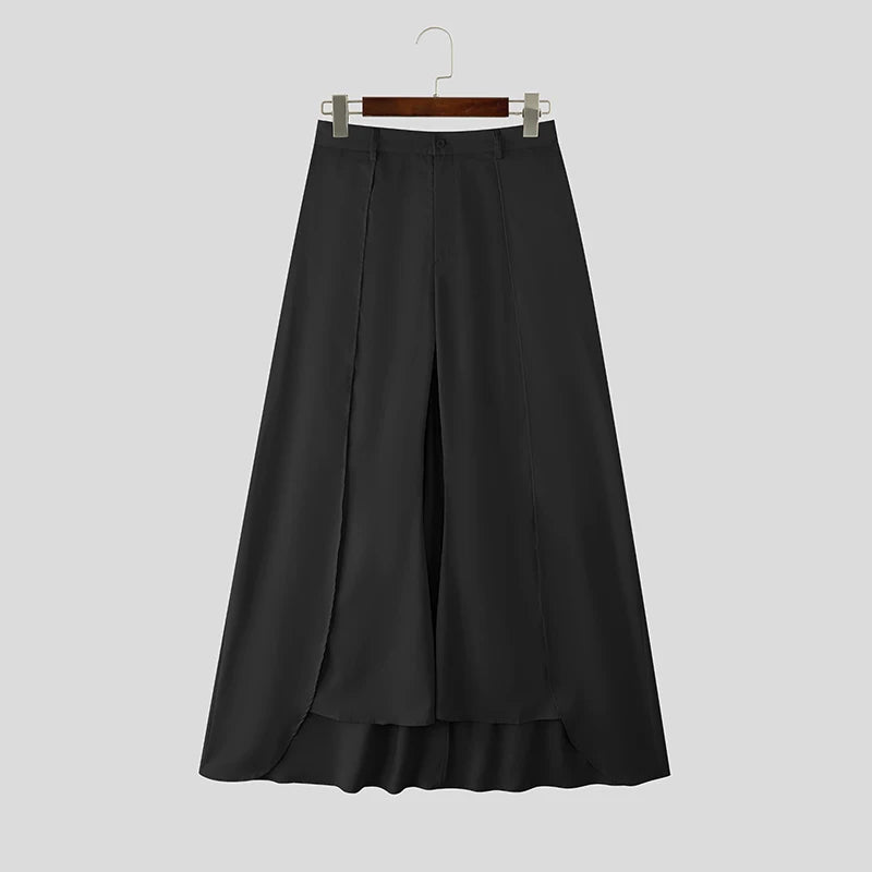 INCERUN Men Irregular Pants Button Solid Color Loose Wide Leg Trousers Men Streetwear 2025 Fashion Casual Male Long Pants S-5XL