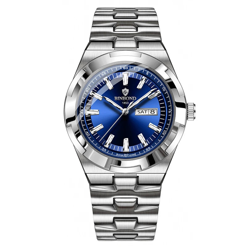 BINBOND Men's Watch Fashion Trend Night Light Calendar Waterproof Business Leisure Steel Strip Men's Watch Watches for man B025