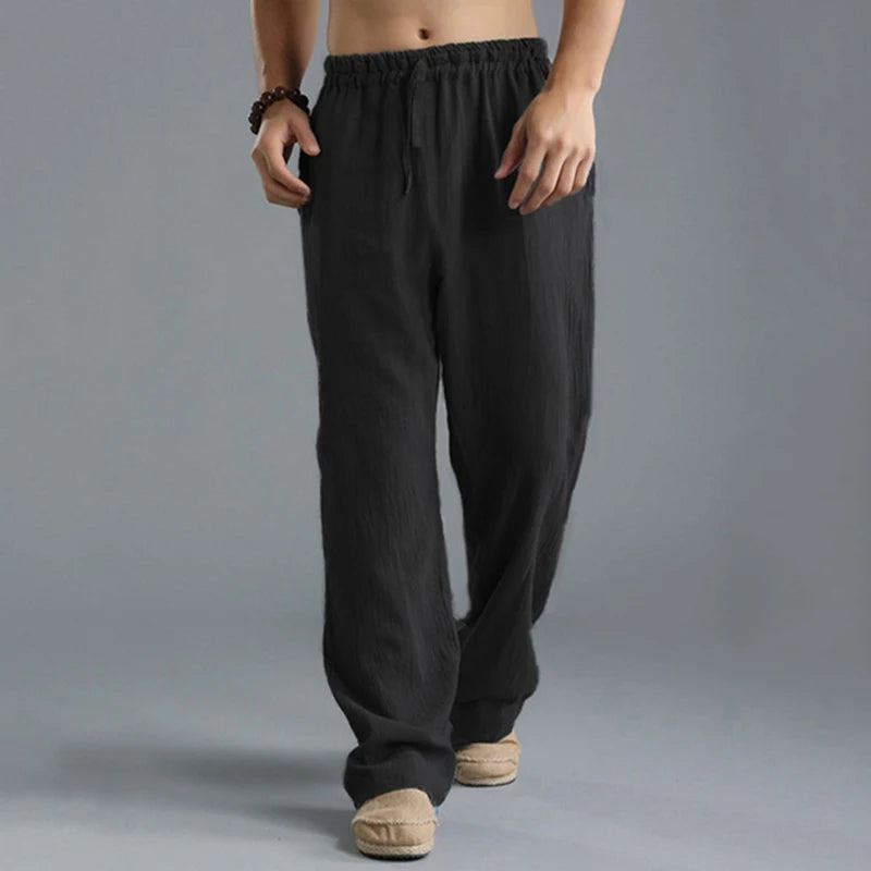 2026 New Men's Cotton Linen Pants Male Autumn New Breathable Solid Color Linen Trousers Fitness Streetwear S-5XL