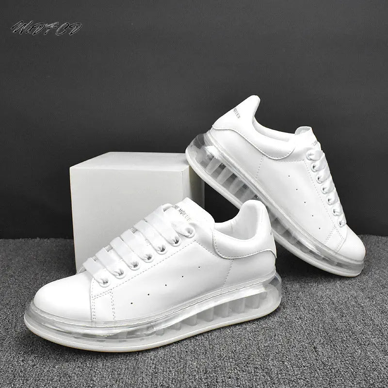 Sneakers Casual Men Air Cushion White Shoes Fashion Microfiber Leather Breathable Increased Internal Flat Platform Board Shoes