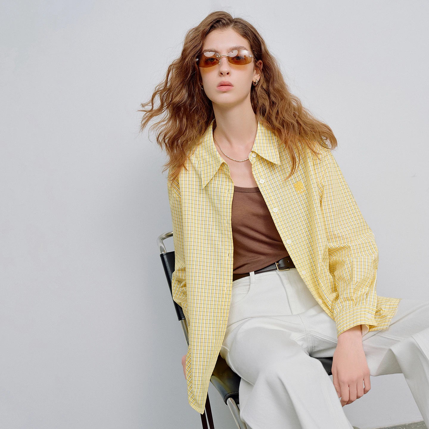TOYOUTH Women Shirts 2026 Spring New Plaid Loose Fit Casual Layering Elegant Shirt Tops