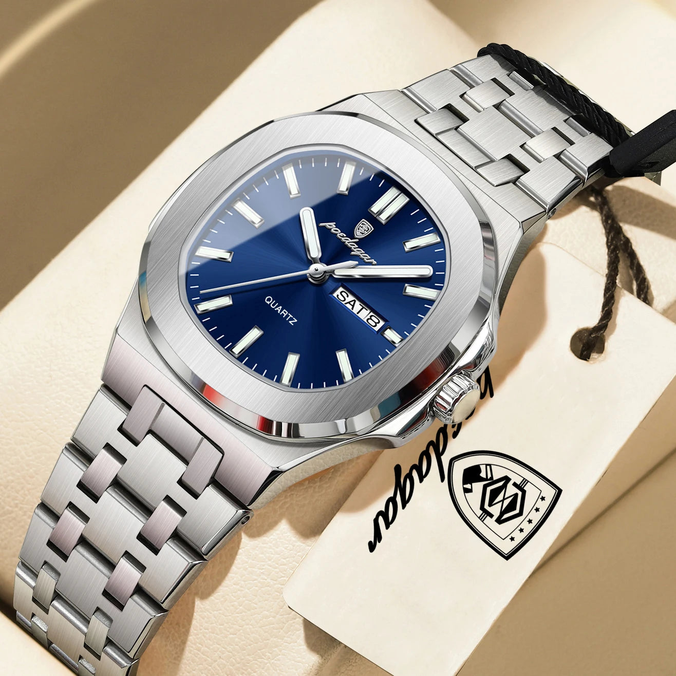 POEDAGAR Exquisite Square Woman Watch Date Week Original Waterproof Luminous Ladies Watch Stainless Steel Quartz Women's Watches