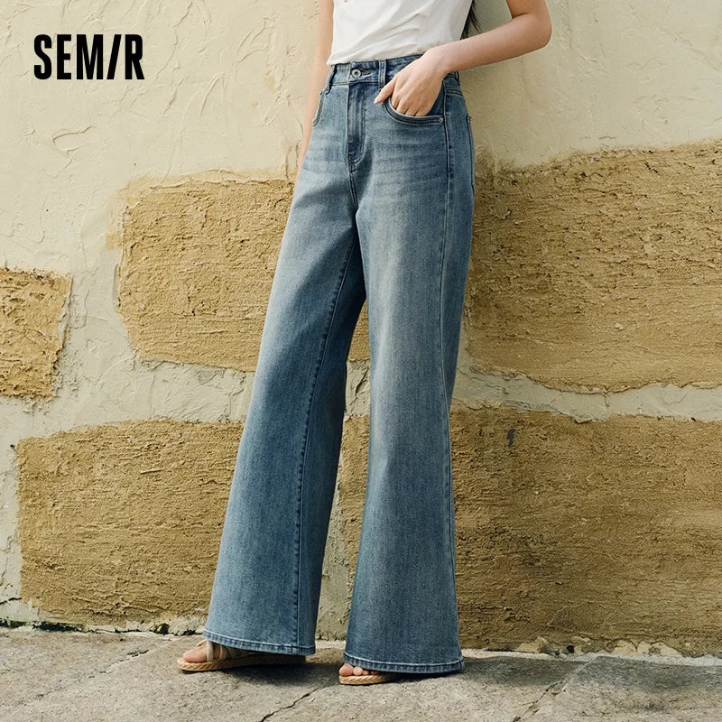 Semir Jeans Women Wide Leg Flared Pants 2025 New Summer Loose Fit Casual Long Denim