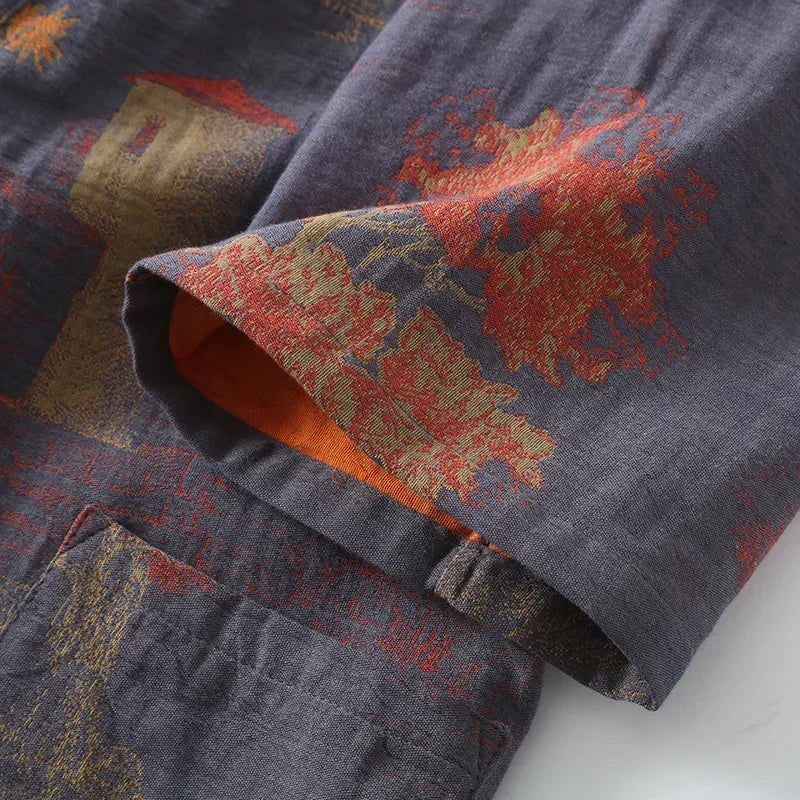 Men's Roomwear Cotton Kimono Pajamas Robes for Spring Jacquard Printed Home Clothing Medium Length Oversized Breathable Bathrobe