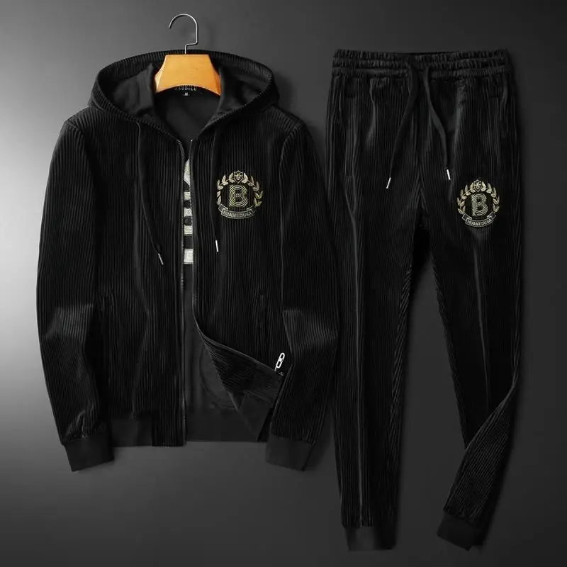 Men's Trend Gold Velvet Fashion Suit Hooded Thickened Casual Autumn and Winter New Plus Size Sportswear Two-Piece Set