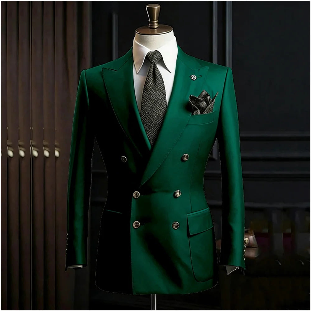 Formal Men's Suits Slim Fit Double Breasted Peaked Lapel Wedding Groom Prom Custom Male Clothing 2 Piece Jacket Pants Sets