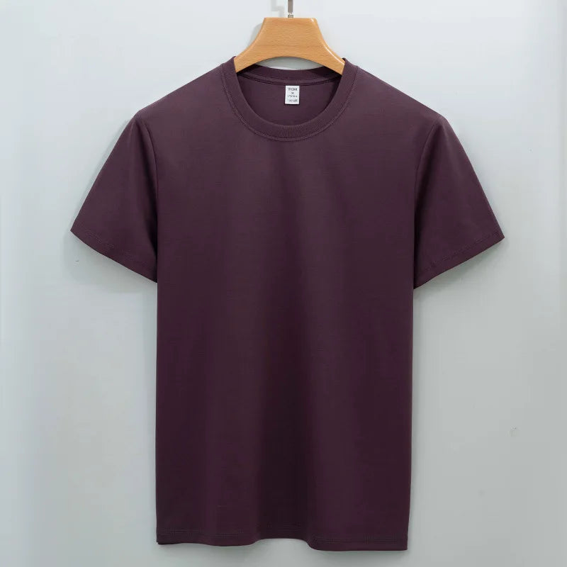 Man High Quality Heavyweight Mercerized Cotton T-shirt Comfy Ice Cool Short Sleeve Tees Pure Color Men Summer Basic Tops