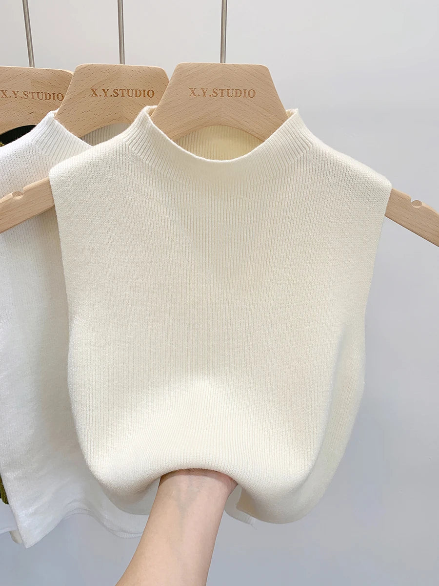2024 Women Knitted Tank Top Summer Fall Slim Sweater Short Sleeveless Solid Spring Autumn Sweaters Pullovers