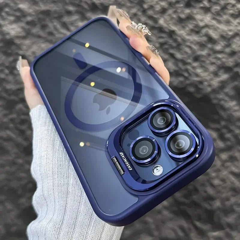 Luxury Glass Lens Protect Magnetic Phone Case For iPhone 16 17 15 14 13 12 11 Pro Max Funda For Magsafe Stand Shockproof Cover