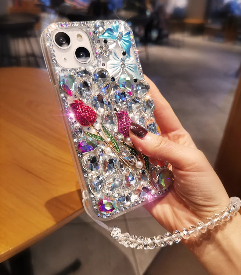 Fashion Butterfly Tulip Diamond Cases For Xiaomi Mi 11T 15T 13T 12T 14T Pro 11 Lite 5G NE Poco X3 NFC Transparent Cover
