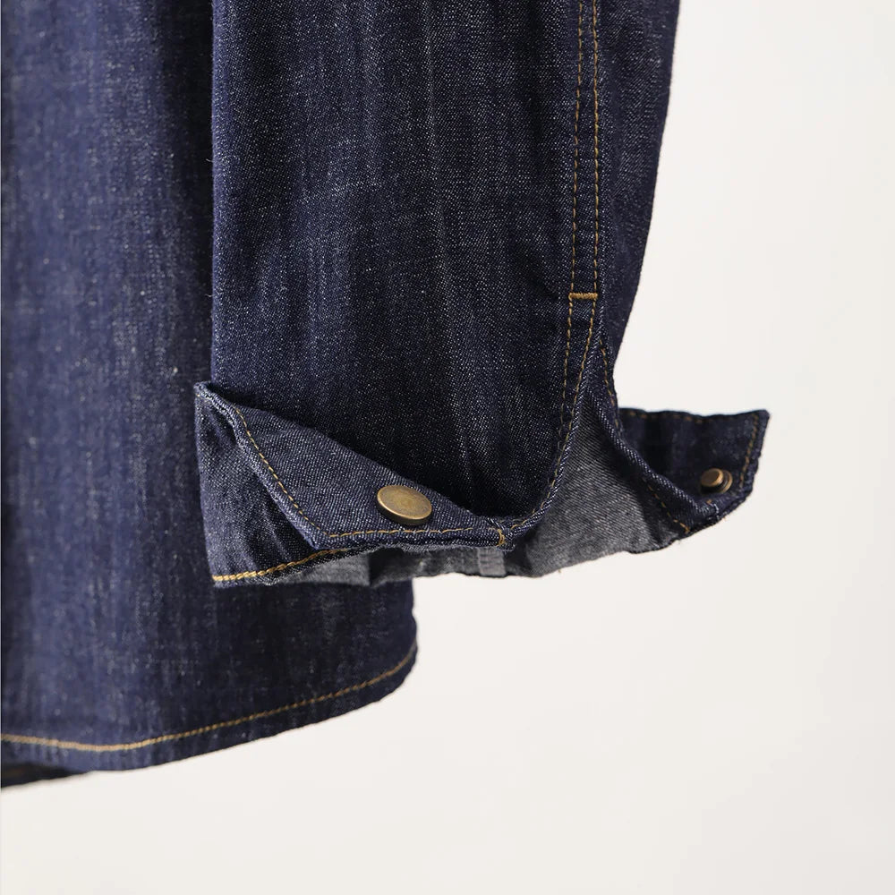 Cotton Linen Denim Shirt Men Fashion Vintage Loose Casual Long Sleeve Cargo Shirt Male Streetwear Plus Size Jeans Shirts Clothes