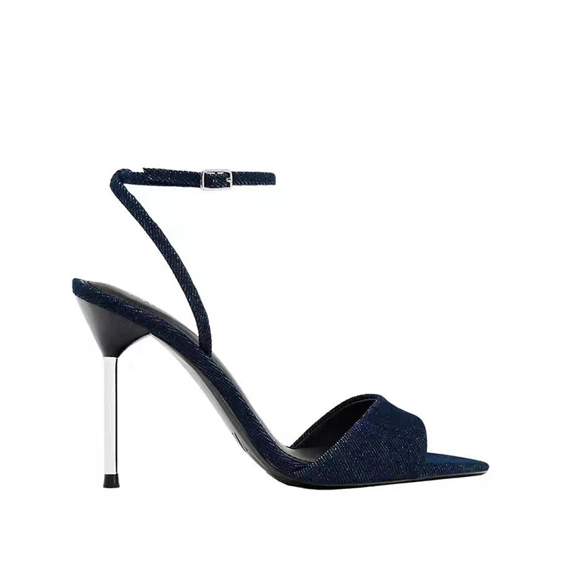 Summer peep toe women sandals sexy metal heel slingbacks