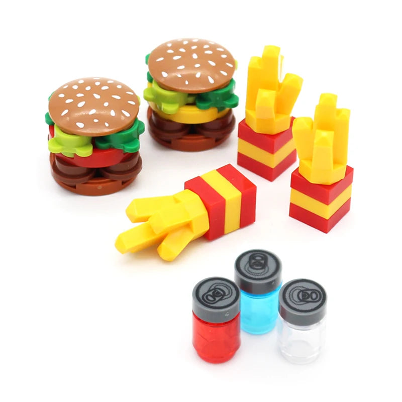 City Friend Accessories Food Building Blocks Bread Chips Roast Chicken Pizza Egg Fruit Cookie Dessert Classic MOC Bricks Toys