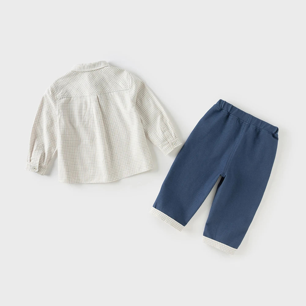 Dave Bella Children Autumn Spring Plaid Shirt Trousers Suits Boys Blouse+Pant 2Pcs Sets Casual Tracksuits Cloth DB3252509