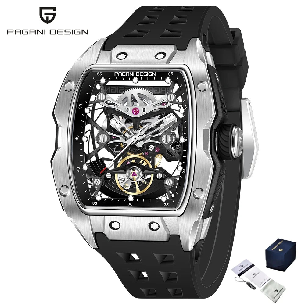 PAGANI DESIGN YS018 New 42MM Automatic Mechanical Wristwatch Fashion Casual Skeleton Sapphire Stainless Steel Watch for Men Gift