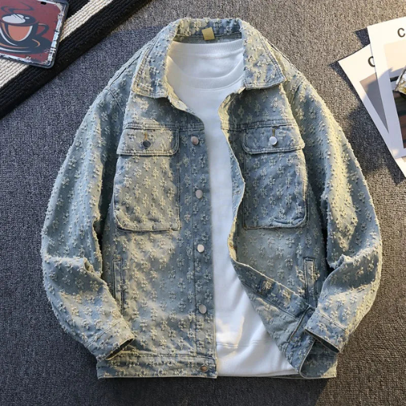 Jackets For Man Trendy Cowboy Coat Man Coat Embroidered Denim  For Men Fashion Outerwear Men's Clothing