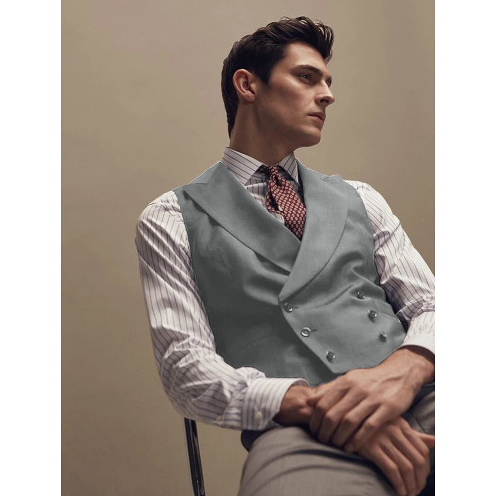 Gentleman Vest Man Dress Vests for Men Vests Double Breasted Elegant Lapel Men's Waistcoat Tuxedo Wedding Dinner Male Clothing