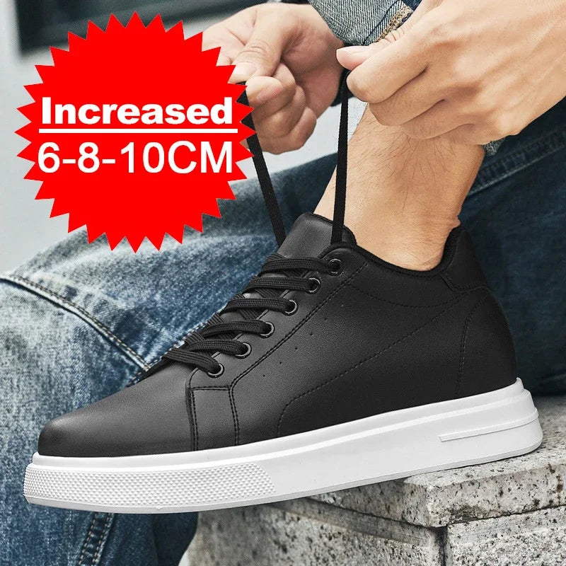 Men's Fashion Elevator Shoes premium Leather Invisible Height Increase 6/8/10CM White Sneakers Cortex Heightening Casual Shoes